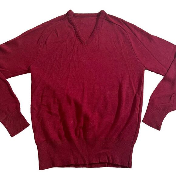 Vintage 70s 80s Red V Neck Acrylic Grandpa Sweater Small.     Bb - Picture 1 of 7